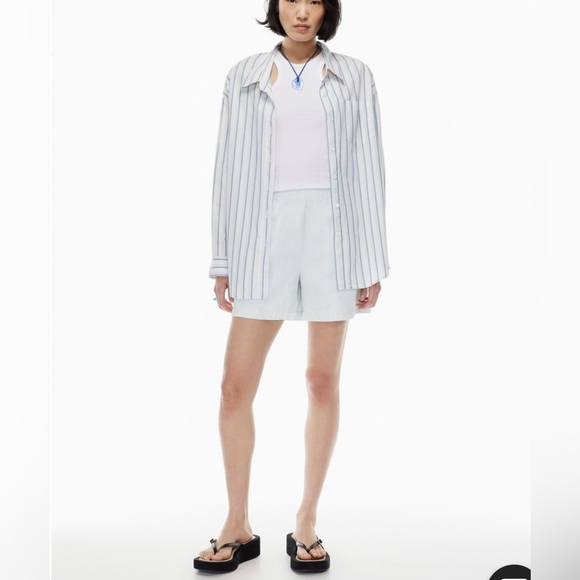 Wilfred Free oversized relaxed cotton blue yellow buttn down long sleeve shrt XS - Picture 1 of 5